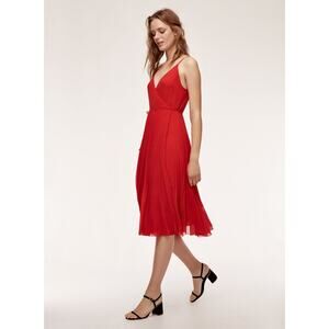 Aritzia Wilfred Wrap Pleated Midi Dress Red